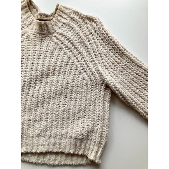 Aritzia WILFRED Confetti Beige Chunky Knit Cropped Raglan Sweater, Size L - Picture 6 of 16